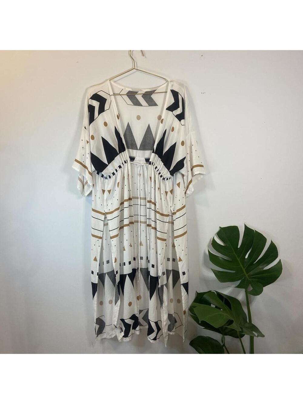 Festival Kimono Geometric Boho Duster Coverup Artsy Indie
